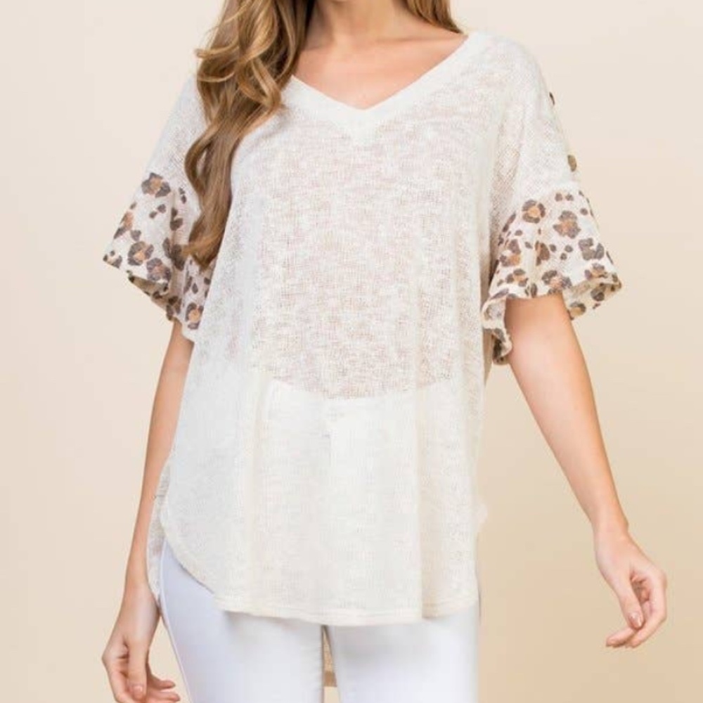Lace Button Trim V Neck Top